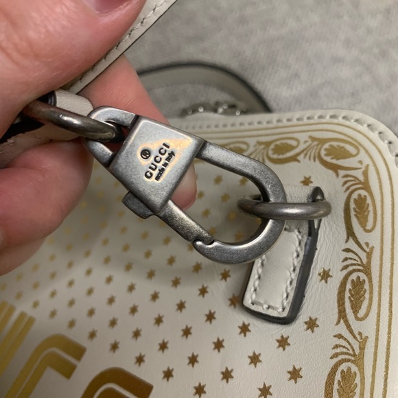 GUCCI X SEGA Calfskin GUCCY Stars Mini Dome Shoulder Bag Mystic White Gold - Picture 8 of 14
